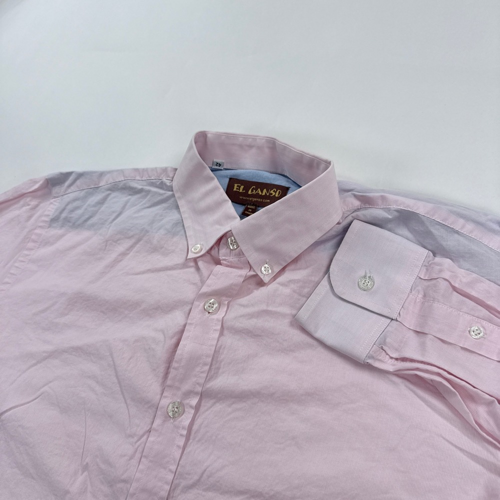 El Ganso Mens Shirt 42 Pink Micro Stripe Button Down Cotton Tailored Spain